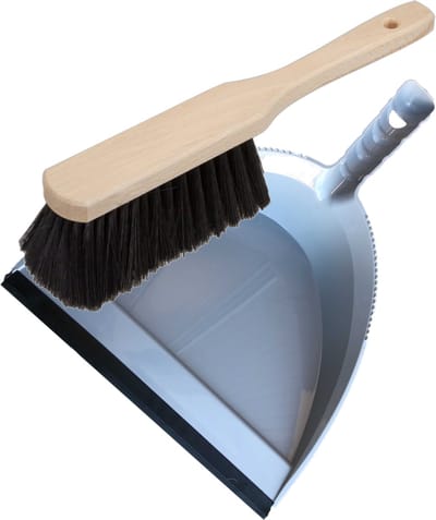 Stoffer en blik grijs van kunststof/hout met lip voor binnen - Zachte borstel/handveger