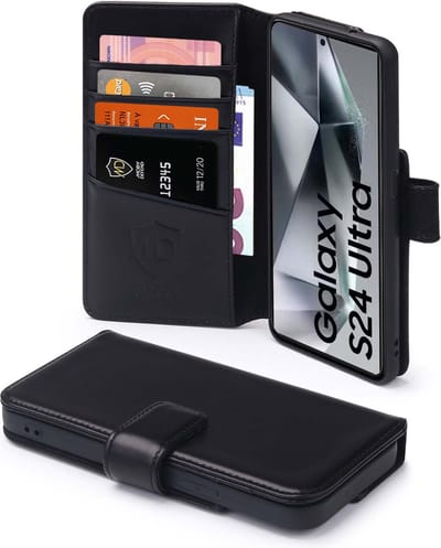 MobyDefend Hoesje - Geschikt voor Samsung Galaxy S24 Ultra - Luxe Leren Wallet Bookcase - Zwart