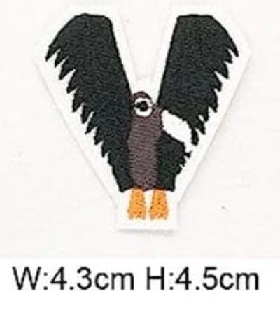 Strijk Embleem Alfabet Patch - Letter V - Dieren - 4,3 x 4,5 cm - Letters Stof Applicatie - Geborduurd - Strijkletters - Patches - Iron On