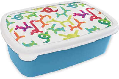 Broodtrommel Blauw - Lunchbox - Brooddoos - Ballon - Patronen - Dieren - 18x12x6 cm - Kinderen - Jongen