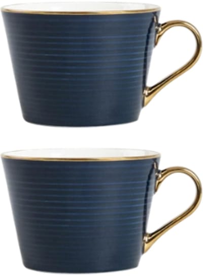 Homla - Renne Mok - Grote Koffiemok - Set van 2 - Theemok - Cappuccino Mok - Vaatwasser Bestendig - 450 ml - Keramiek - 15 x 12 x 9 cm - Donkerblauw
