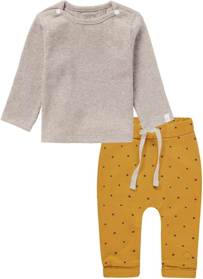Noppies - kledingset - 2 delig - Broek Kris Oker met sterretjes - Shirt Natal Taupe - Maat 44