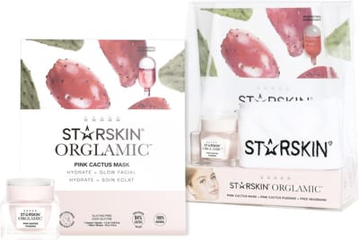 STARSKIN® Orglamic 3-Delige Giftset – Luxe Geschenkset voor Vrouwen met Pink Cactus Pudding, Glow Masker & Haarband – Biologische Dag- & Nachtcrème – Hydraterend, Voedend & Anti-Age – Korean Skincare
