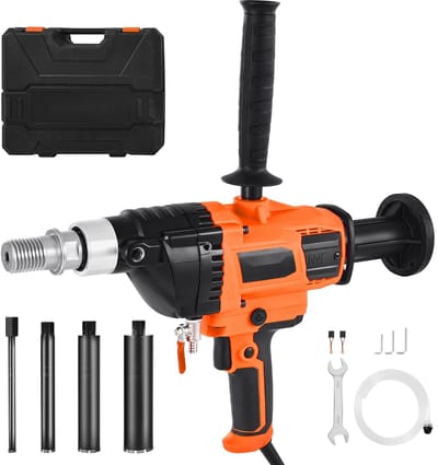 Diamant kernboormachine - Handmodel - Boorbereik 2–16 cm - Nat & Droog Boren - Inclusief 4 Boren - Variabele Snelheid - Vermogen 2000 W - Voor Beton, Baksteen & Steen