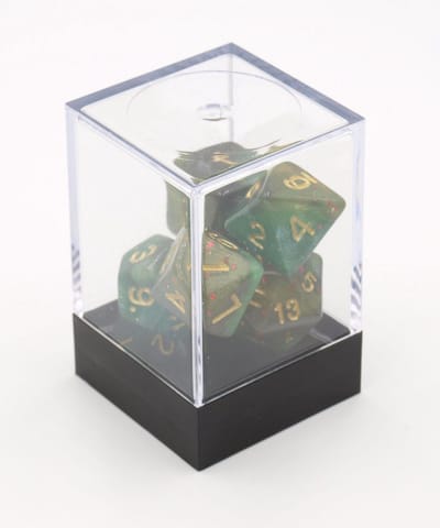 HOT Games dobbelstenen set Stardust groen amber - 7 stuks kunststof.