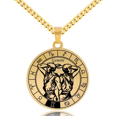 Sterrenbeeld Tweelingen (Gemini) Ketting Goudkleurig - Roestvrij Staal Zodiac Talisman - Stainless Steel - 60cm - Pax Amare