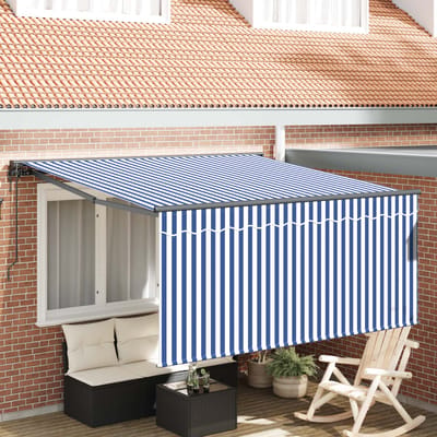 vidaXL - Uitschuifbare - luifel - Blauw - en - Wit - 350 - x - 250 - cm