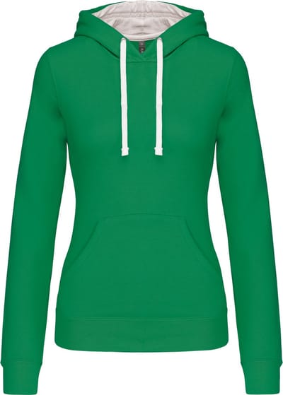 Kariban Damessweater met capuchon in contrasterende kleur K465 - Light Kelly Green / White - XS