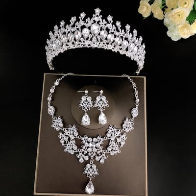 Ensemble de bijoux de mariée princesse ensemble de collier de mariage diadème de mode pour dames ensemble de boucles d'oreilles couronne ensemble de collier de mariée ensemble de bal black