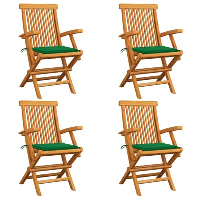 vidaXL - Klapstoelen - met - groene - kussens, - 4 - stuks, - massief - teakhout