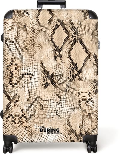 NoBoringSuitcases.com® - Koffer groot - Reiskoffer lichtgewicht - Slangenprint - Beige - Rolkoffer met 4 wielen - Grote trolley XL - 98 liter bagage