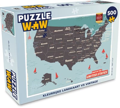 Puzzel Kleurrijke landkaart VS vintage - Legpuzzel - Puzzel 500 stukjes