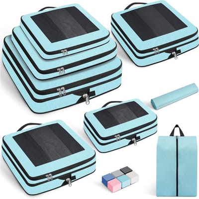 Famanu – Compressie Verpakking Cubes - Opgewaardeerd Mesh Venster - Zichtbaar en Draagbaar - Uitbreidbare Travel Bagage Organizers
