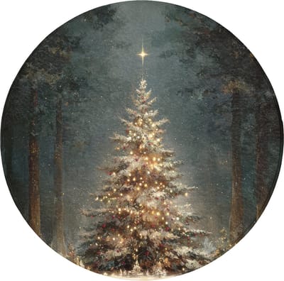 Badmat rond 70x70 cm - Antislip - Kerstboom - Bos - Sneeuw - meerkleurig - Badmatten voor badkamer - Badkamermat - Douchemat - Ronde badkamer mat