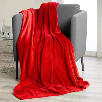 Famanu - TV-Deken / Knuffeldeken 220 x 240 cm - Rood Coral Fleece - Microvezel Plaid voor Bank & Bed