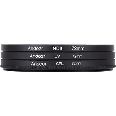 Andoer 72 mm UV+CPL+ND8 circulaire filterset Circulair polarisatorfilter ND8 filter met neutrale dichtheid 72 mm black