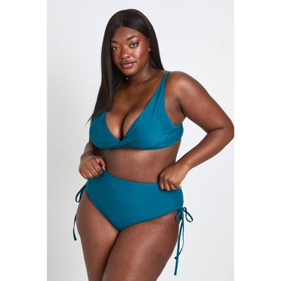 boohoo Dames Plus Zwemkleding Essentials Buikcontrolerende Hoge Taille Slip | Washed Teal | Maat: 20