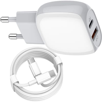 USB C Snellader 18W + USB-C Kabel 1M - Oplader - Geschikt voor: Apple iPhone 15 / 16 Pro/Pro Max/Plus / Samsung Galaxy S25/S24/S23/S22/S21/A56/A55/A54/A53/A52/A25 - Fast Charger USB-C-Adapter