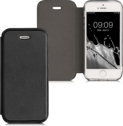 kwmobile hoesje geschikt voor Apple iPhone SE (1st Gen 2016) / iPhone 5 / iPhone 5S - kunstlederen mobiele telefoon case - flip cover hoesje zwart