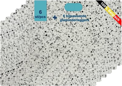 JYG Luxe Vinyl Placemats Wels 6 stuks - Belgische Kwaliteit, Afwasbaar, Terrazzo Dessin, 30x45cm, Extra Dik en Hittebestendig