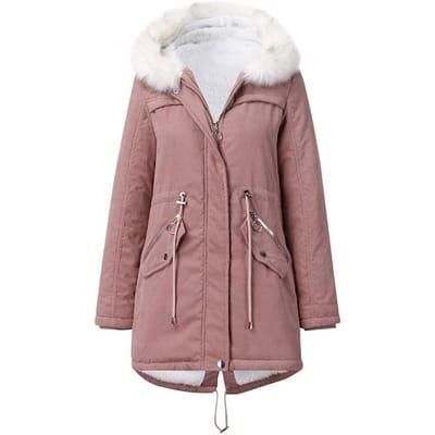 Manteau d'hiver pour femme avec col en fourrure blanche Parka mi-longue à capuche Manteau d'hiver chaud en velours S rose