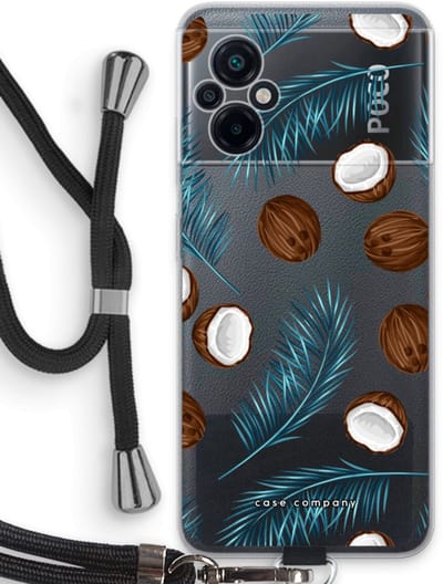 Case Company® - Hoesje met koord geschikt voor Xiaomi Poco M5 hoesje met Koord - Kokosnoot - Telefoonhoesje met Zwart Koord - Bescherming aan alle Kanten en Over de Schermrand