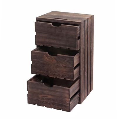 Commode MCW-C62, ladekast houten kist, shabby look vintage 3 lades 53x32x26cm ~ bruin