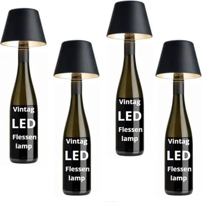 Oplaadbare Flessenlamp - 4 Stuks - Tafellamp - Zwart - Touch Dimbaar - USB C Oplaadbaar - LED