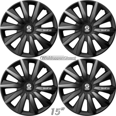 Wieldoppen MILANO-BKGR 15 inch zwart/grijs. Set a 4 stuks (CONTROLEER UW BANDENMAAT en lees a.u.b. de onderstaande, uitgebreide tekst!)