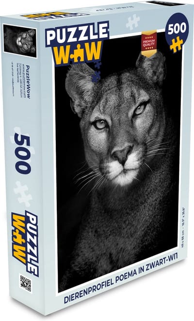 Puzzel Dierenprofiel poema in zwart-wit - Legpuzzel - Puzzel 500 stukjes