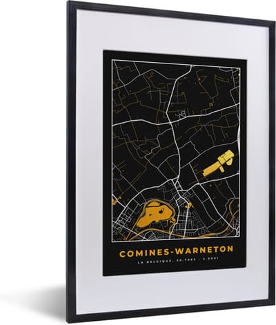 Fotolijst incl. Poster - Comines-Warneton - Plattegrond - Kaart - Goud - Stadskaart - 30x40 cm - Posterlijst