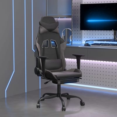 vidaXL - Gamestoel - met - voetensteun - kunstleer - zwart - en - grijs