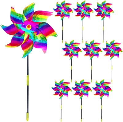 Daity 10 stuks - Reflecterende windmolentjes als vogelafschrikker - 24,4 cm diameter - zilverkleurig - vogelafschrikker voor buiten - sterk reflecterend - geschikt voor terrassen - balkons en tuinen.