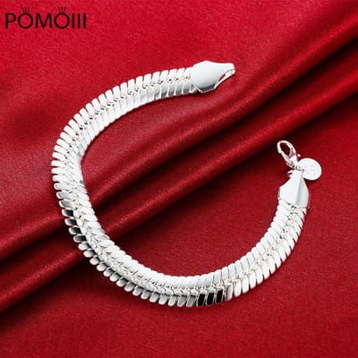 925 Sterling Zilver 10MM Slang 21.5cm Edel Bruiloft voor VROUWEN MANNEN Edel Mode Sieraden Heren Ketting Armband H231 black