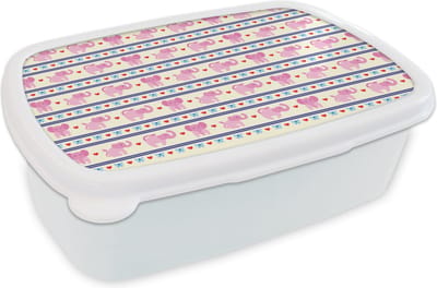Broodtrommel Wit - Lunchbox - Brooddoos - Roze - Olifant - Lijn - Design - 18x12x6 cm - Volwassenen