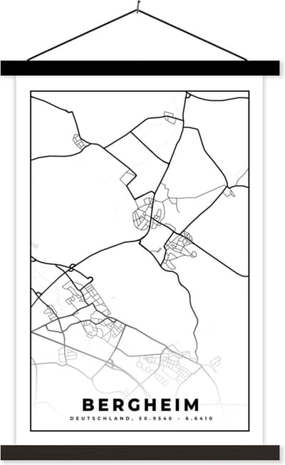 Posterhanger incl. Poster 40x60 cm - Schoolplaat - Kaart - Bergheim - Plattegrond - Stadskaart - Textielposter - Zwarte latten - Stadskaart