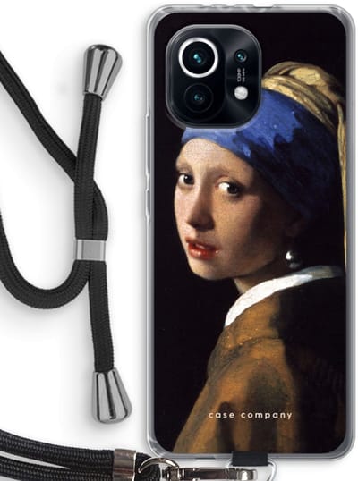 Case Company® - Hoesje met koord geschikt voor Xiaomi Mi 11 hoesje met Koord - The Pearl Earring - Telefoonhoesje met Zwart Koord - Bescherming aan alle Kanten en Over de Schermrand