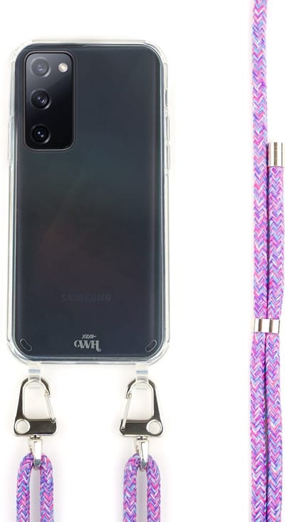 xoxo Wildhearts Purple Fever siliconen hoesje - Geschikt voor Samsung S20 FE - Hoesje met koord - Telefoonkoord - Samsung hoesje - Transparant hoesje - Paars koord
