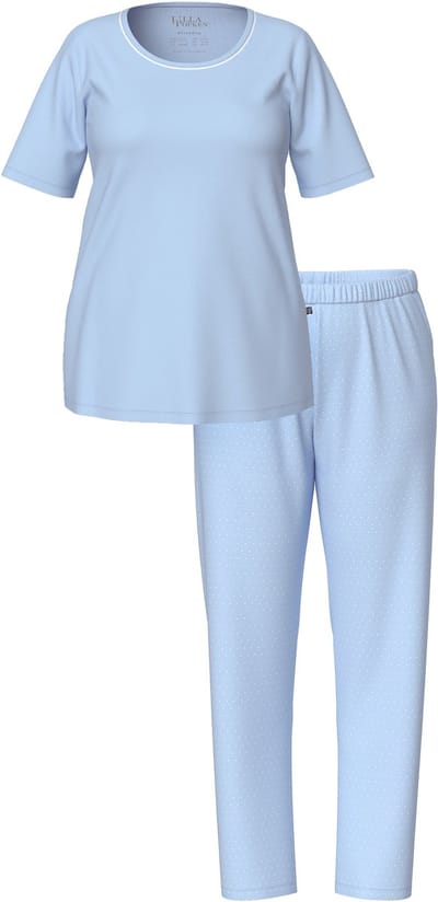 Ulla Popken - Dames - Pyjama tweedelig stippen korte mouw - Ijsblauw - Maat 46+
