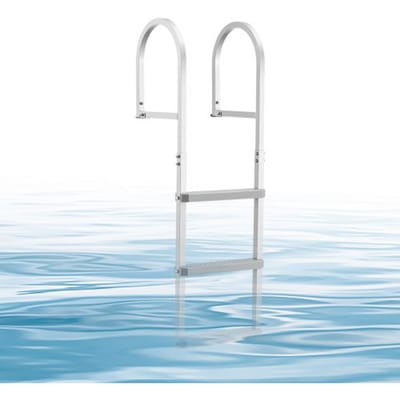 VEVOR Afneembare aanlegsteigerladder, bootladder met 3 antislip treden, brede pedalen en leuning, draagvermogen 227 kg, aluminiumlegering zwembadladder, toegangsladder voor steigers, zwembaden, meren en boten, zilverkleurig