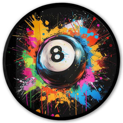 Poster in lijst Rond - Fotolijst 40x40 cm - Posters - Graffiti - Sport - Pool bal - Biljart - Ronde posterlijst zwart - Decoratie - Wanddecoratie woonkamer - Muurdecoratie slaapkamer