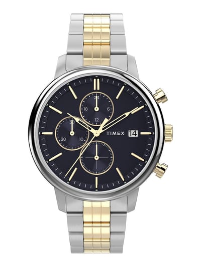 Timex Chicago Kwarts Analoog Horloge Twee Toon Case: 100% Laag Lood Messing | Armband: 100% Roestvrij Staal 45 TW2W13300AJ, TW2W13400AJ