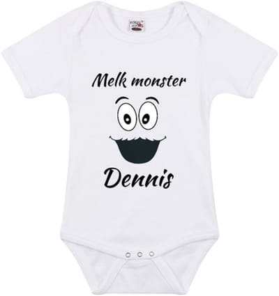 Melkmonster romper gepersonaliseerd - 0-3 maanden - wit - gepersonaliseerd met naam - baby - kraamcadeau