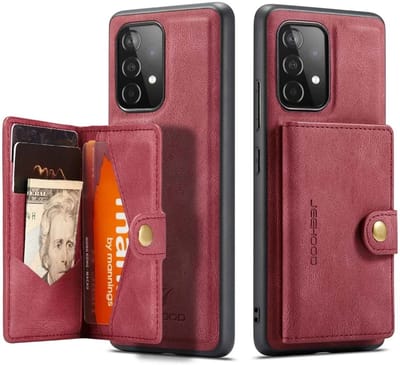 CaseMe JH-01 Hoesje Geschikt voor Samsung Galaxy A32 5G | Back Cover met Magnetische Kaarthouder | Beschermhoes Pasjeshouder Achterkant | 4 Pasjes en Briefgeld | Rood