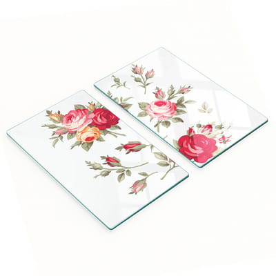 Set van gehard glazen snijplanken met rozenpatroon, 2x30x52 cm