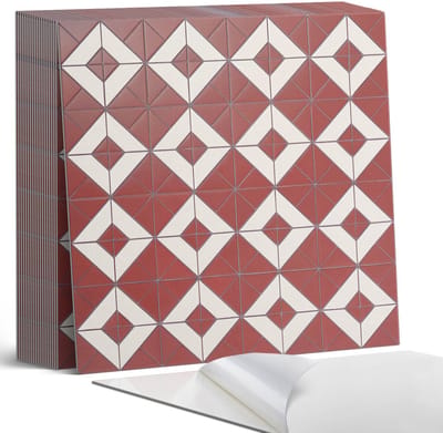 Coloray Plaktegels - Geometrische patronen in de lay-out Zelfklevende Tegels - 20 cm x 20 cm - Rood Plaktegels - 20 stuks - Vierkant PVC Tegels - Plaktegels Badkamer - Plaktegels Vloer - Vinyl Tegels Zelfklevend - Wandtegel Zelfklevend