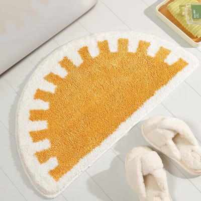 Badkamermat - antislip, gemakkelijk schoon te maken deurmat - schattige halfronde badmat met zonsopgangpatroon - zacht en pluizig - zeer absorberend - machinewasbaar - 40*60 cm