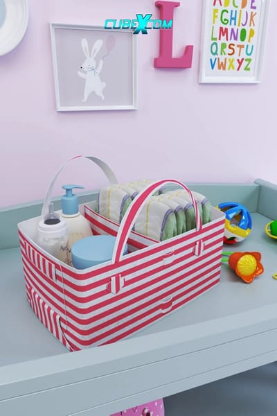 CUBEXCOM® Luiertas, Vilt Luiertassen, baby tas, luiertas verzorgingstas, Draagbare Organiser met Handige Vakken, luier etui, baby luiertas, Luier Organizer, 35x20x15 cm, witte strepen