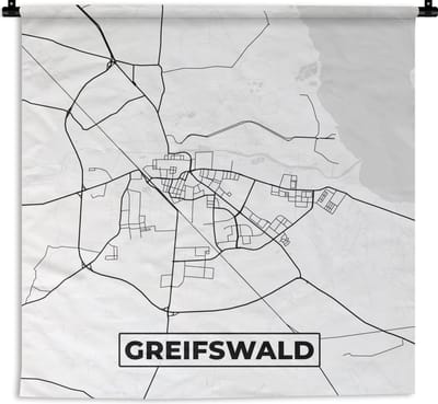 Wandkleed - Wanddoek - Plattegrond - Kaart - Greifswald - Stadskaart - 180x180 cm - Wandtapijt