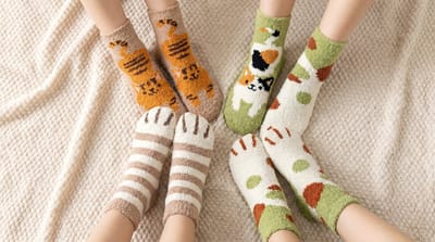 Fluffy sokken dames - 3 paar - huissokken - warme sokken - groen - bruin - wit - leuke print kat - gestreept - gestipt - 36-40 - cadeau - voor haar - gift - geschenk